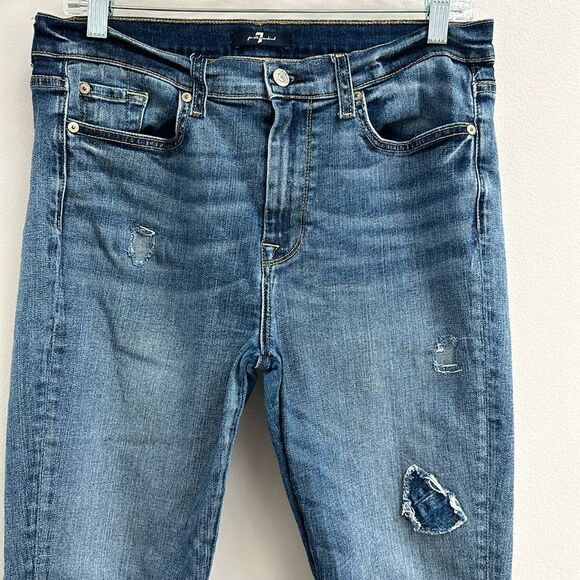 7 for all mankind distressed high rise heart 💜 skinny jeans - Picture 2 of 6